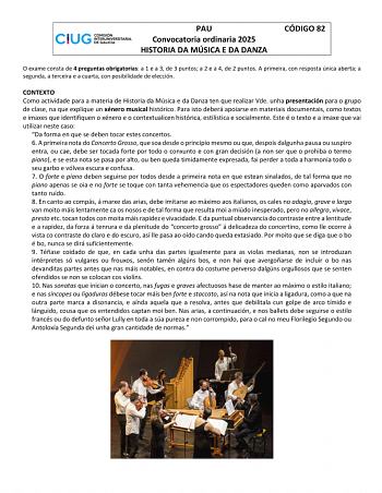 Examen de Historia de la Música y de la Danza (ABAU de 2025)