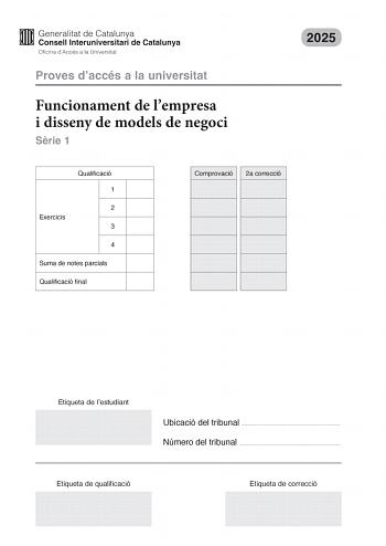 Examen de Empresa y Diseño de Modelos de Negocio (PAU de 2025)