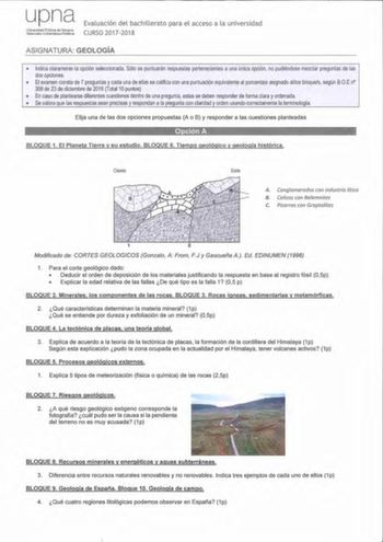 Examen de Geología y Ciencias Ambientales (EvAU de 2018)