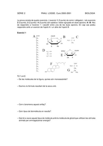 Examen de Biología (selectividad de 2001)