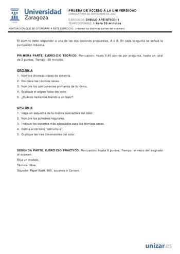 Examen de Dibujo Artístico II (PAU de 2012)