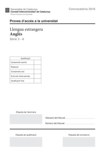 Examen de Inglés (PAU de 2018)