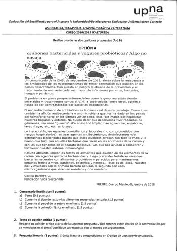 Examen de Lengua Castellana y Literatura (EvAU de 2017)