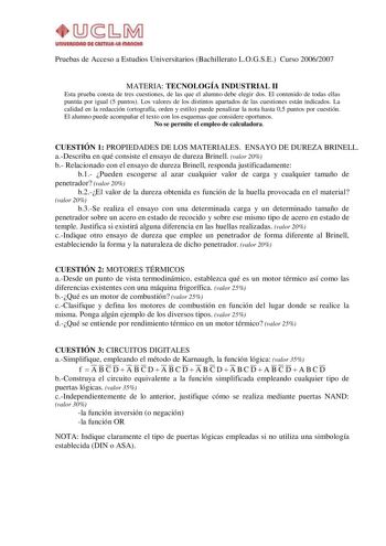 Examen de Tecnología Industrial (selectividad de 2007)