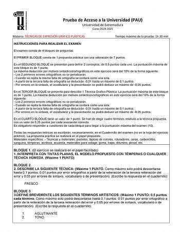 Examen de Técnicas de Expresión Gráfico Plástica (EBAU de 2025)