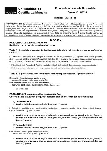 Examen de Latín II (EvAU de 2025)