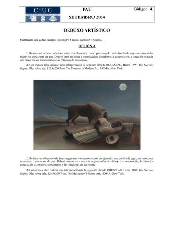 Examen de Dibujo Artístico II (PAU de 2014)