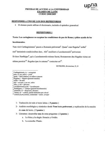 Examen de Latín II (selectividad de 2009)