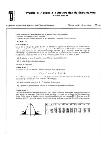 Examen de Matemáticas Aplicadas a las Ciencias Sociales (PAU de 2015)