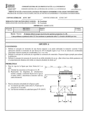 Examen de Mecánica (selectividad de 2007)