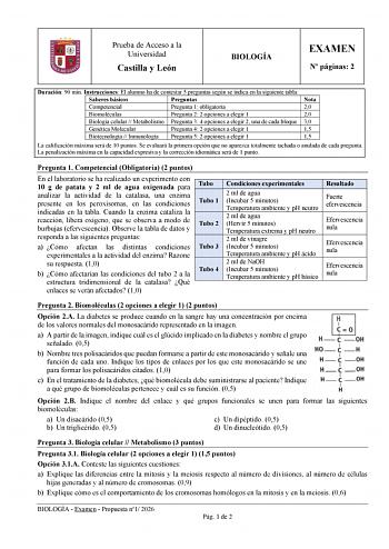 Biología – EBAU Castilla y León (2026)