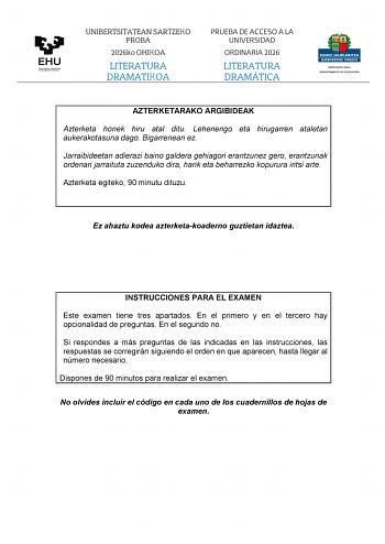 Literatura Dramática – EAU País Vasco (2026)