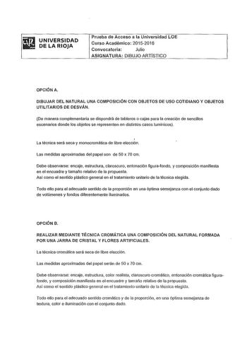 Examen de Dibujo Artístico II (PAU de 2016)