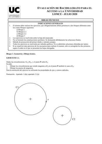 Examen de Dibujo Técnico II (EBAU de 2020)