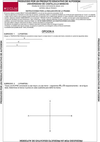 Examen de Dibujo Técnico II (PAU de 2015)