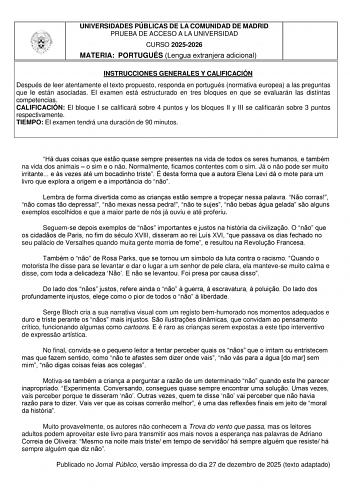 Portugués – EvAU Comunidad de Madrid (2026)