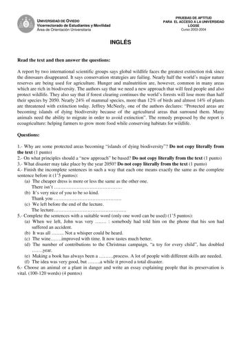 Examen de Inglés (selectividad de 2004)
