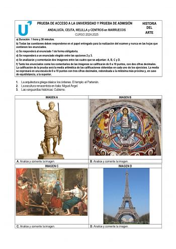 Examen de Historia del Arte (PEvAU de 2025)