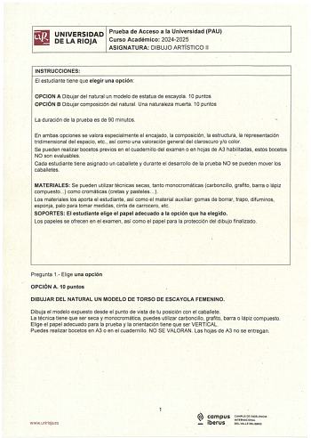 Examen de Dibujo Artístico II (EBAU de 2025)