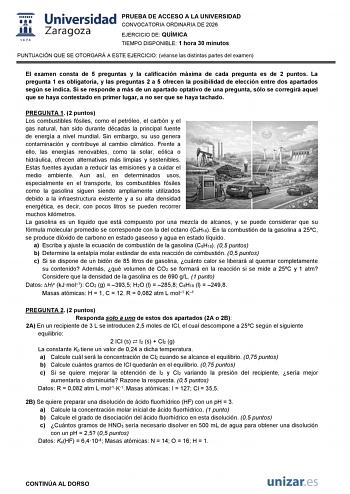 Química – EvAU Aragón (2026)