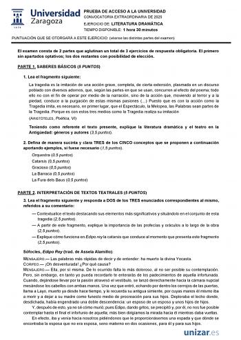 Examen de Literatura Dramática (EvAU de 2025)
