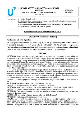 Literatura Dramática – PEvAU Andalucía (2026)