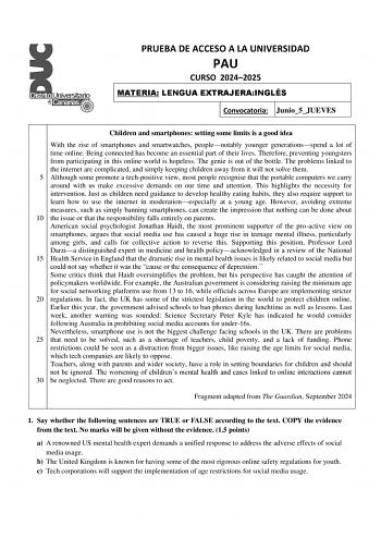 Examen de Inglés (EBAU de 2025)