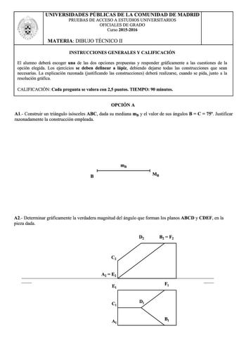 Examen de Dibujo Técnico II (PAU de 2016)