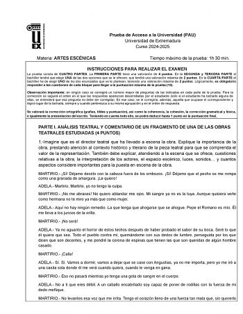 Examen de Artes Escénicas (EBAU de 2025)