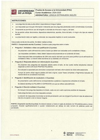 Examen de Inglés (EBAU de 2025)