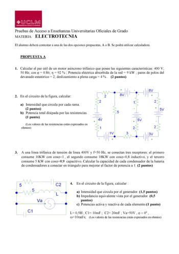 Examen de Electrotecnia (PAU de 2014)