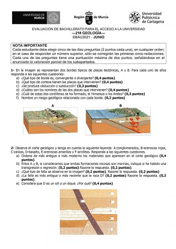 Examen de Geología y Ciencias Ambientales (EBAU de 2021)