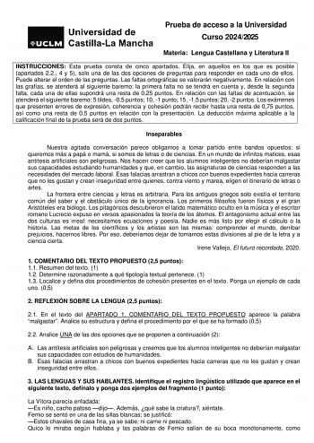 Examen de Lengua Castellana y Literatura (EvAU de 2025)