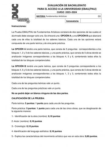 Examen de Fundamentos Artísticos (EBAU de 2024)