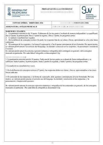 Análisis Musical – PAU Comunidad Valenciana (2026)