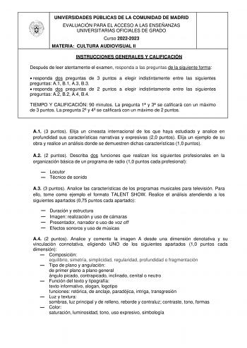 Examen de Cultura audiovisual (EvAU de 2023)