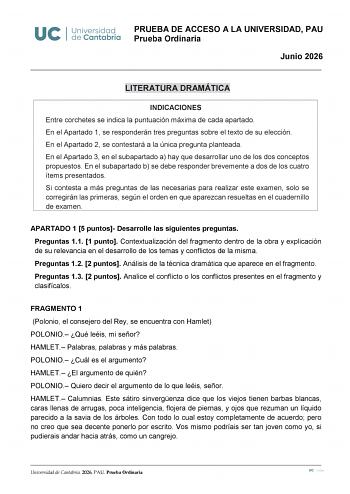 Literatura Dramática – EBAU Cantabria (2026)
