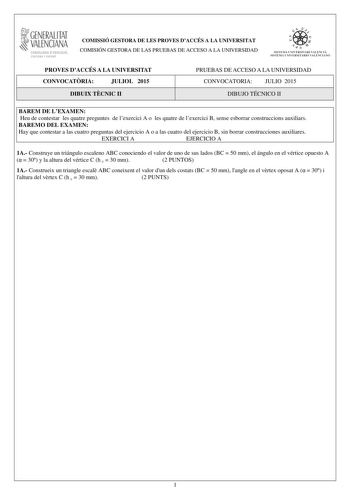 Examen de Dibujo Técnico II (PAU de 2015)