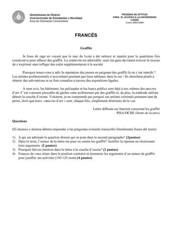 Examen de Francés (selectividad de 2004)