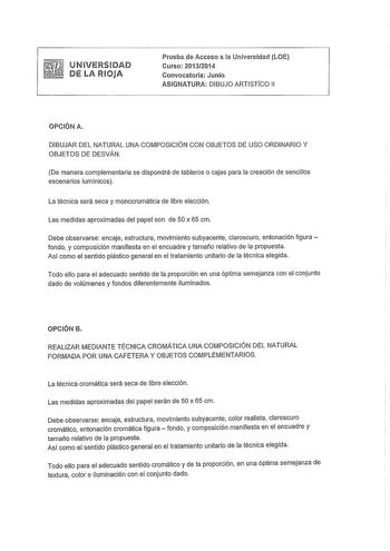 Examen de Dibujo Artístico II (PAU de 2014)