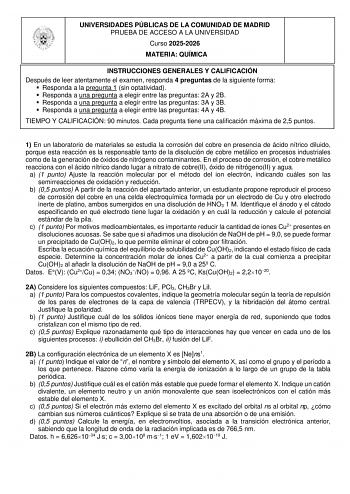 Química – EvAU Comunidad de Madrid (2026)