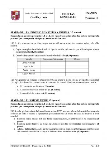 Ciencias Generales – EBAU Castilla y León (2026)