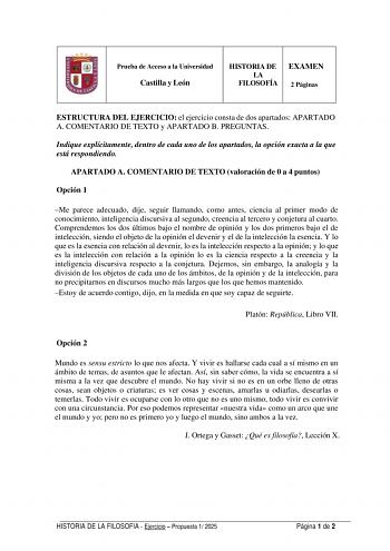 Examen de Historia de la Filosofía (EBAU de 2025)