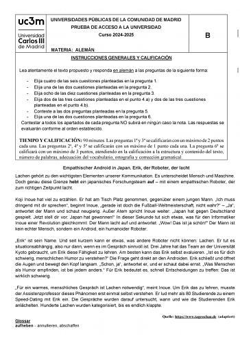 Examen de Alemán (EvAU de 2025)