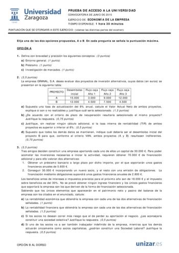 Examen de Economía de la Empresa (PAU de 2015)