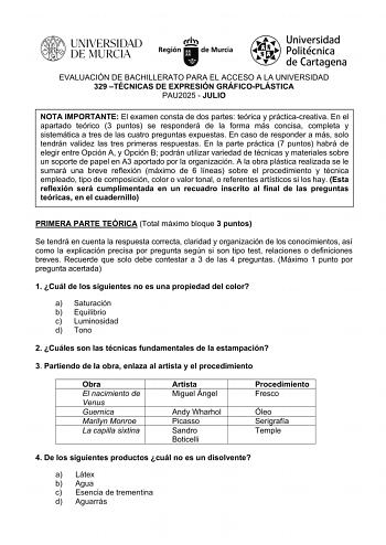 Examen de Técnicas de Expresión Gráfico Plástica (EBAU de 2025)