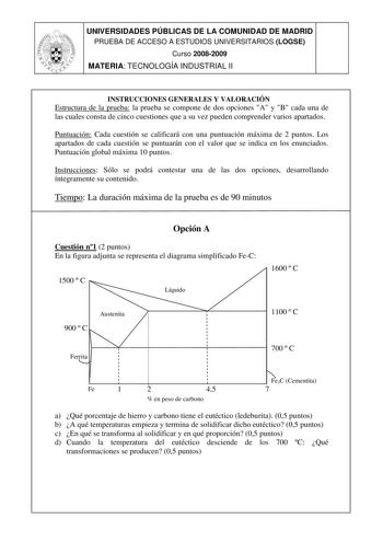 Examen de Tecnología Industrial (selectividad de 2009)