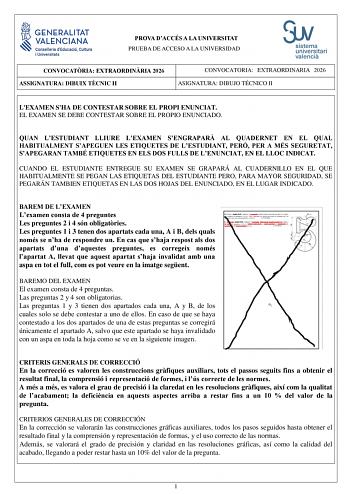 Dibujo Técnico II – PAU Comunidad Valenciana (2026)