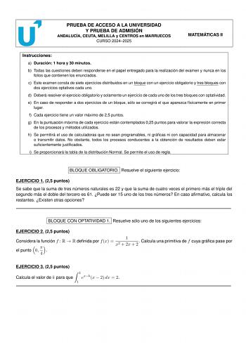 Examen de Matemáticas II (PEvAU de 2025)