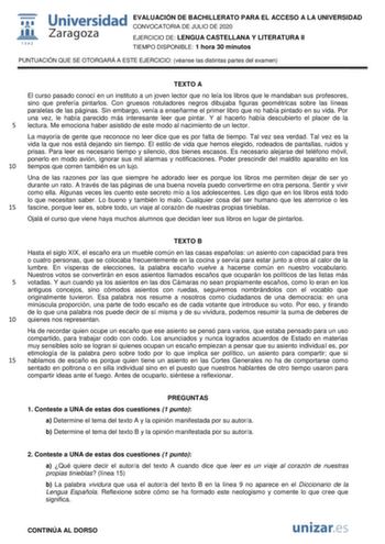 Examen de Lengua Castellana y Literatura (EvAU de 2020)